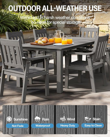 YEFU Outdoor Patio Chairs Set of 2: All Weather Outdoor Dining Chairs with Wide Curved Seat and Backrest - Plastic Patio Chairs for Outside Backyard/Garden/Pool/Porch/Deck 350lbs Capacity Grey