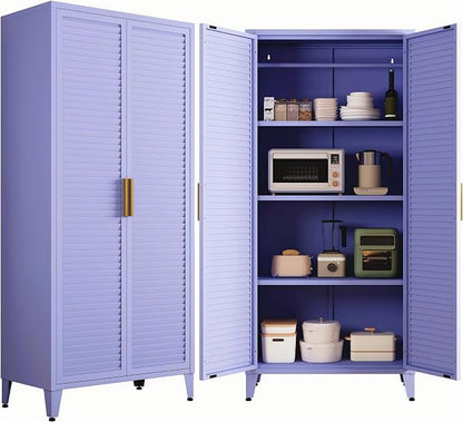 61" Tall Purple Kitchen Pantry Cabinet, Farmhouse Metal Pantry Storage Cabinets, with 2 Louvered Door and 3 Adjustable Shelves, Multipurpose Storage Organizer, for Home, Entryway, Kids Room