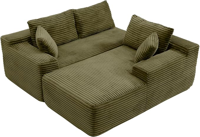105-Inch L-Shaped Right Facing Corner Compressed Sofa Modular Sectional Boneless Cloud Sofa Floor Foam Couch with Chaise Lounge, Corduroy Corner Boneless Cloud Couch