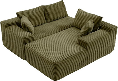105-Inch L-Shaped Right Facing Corner Compressed Sofa Modular Sectional Boneless Cloud Sofa Floor Foam Couch with Chaise Lounge, Corduroy Corner Boneless Cloud Couch