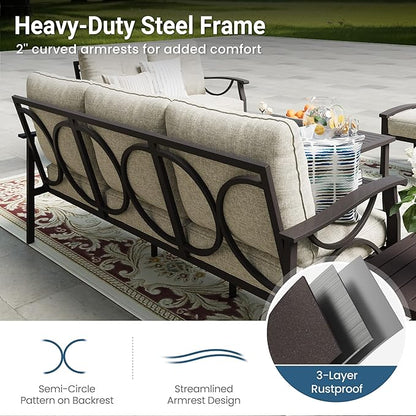 RoyalCraft Patio Loveseat, All-Weather Outdoor 2 Seats Sofa Couch, Khaki Metal Furniture with Beige Cushions