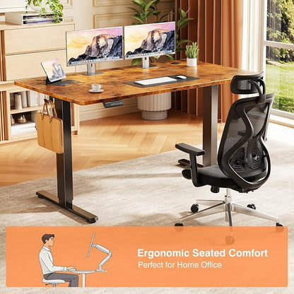 Sweetcrispy Electric Standing Desk Adjustable Height, 48x24 Inch Sit Stand Up Home Office Desks Computer Workstation PC Work Table with 3 Memory Preset Splice Wood Board Metal Frame, Rustic