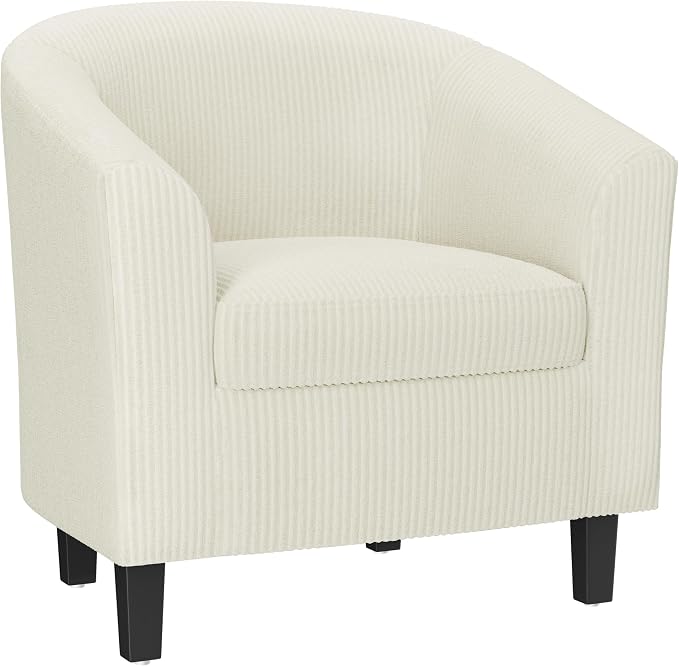 Topeakmart Corduroy Club Chair, Modern Accent Chair and Cozy Barrel Chair with Sturdy Wood Legs for Living Room Bedroom Reception Room, Beige