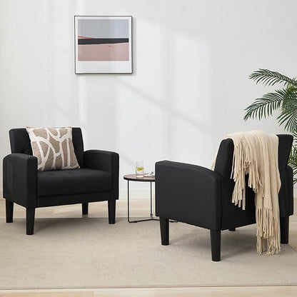 TYBOATLE Accent Chair Comfy Living Room Chair Black Leather Tufted Mid Century Modern Accent Chairs Small Cozy Reading Arm Chair for Office, Bedroom (1, Black)