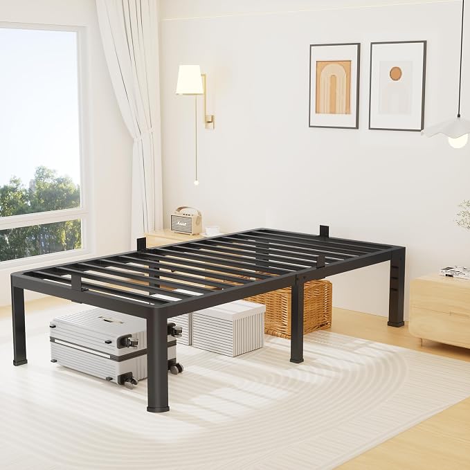 Superay 18 Inch Twin Size Metal Platform Bed Frame with Round Corners, Storage Space Under High Bed Frame-Heavy Duty Steel Slats Support, Noise Free - Easy Assembly - No Box Spring Needed