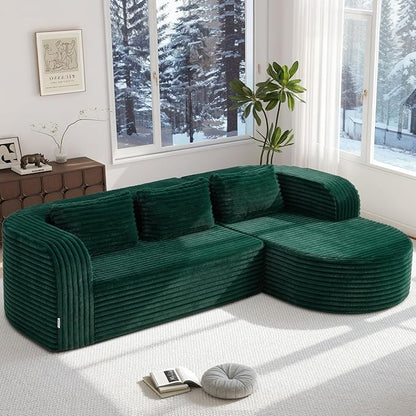 Hobestluk Modular Sectional Sofa Couches L-Shape Couch 3 Seat Modular Sofa Memory Foam Sectional Couches for Living Room, Cloud Couch (Round Green, 96", Right Hand Facing)