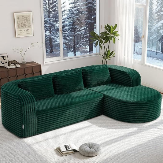 Hobestluk Modular Sectional Sofa Couches L-Shape Couch 3 Seat Modular Sofa Memory Foam Sectional Couches for Living Room, Cloud Couch (Round Green, 96", Right Hand Facing)
