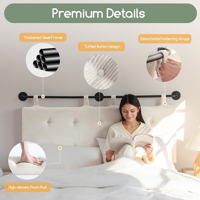 HIGOGOGO Wall Mounted Headboards for King Size Bed, Hanging Head Board Wall with Button Tufting, Adjustable Height Headboard for Bedroom,Beige