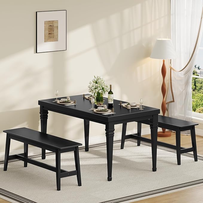 HOOBRO 39.3'' Bamboo Dining Bench, Farmhouse Kitchen Table Bench, Kitchen & Living Room Furniture, Easy to Assemble, Sturdy and Stable, Black BK03CD01G2