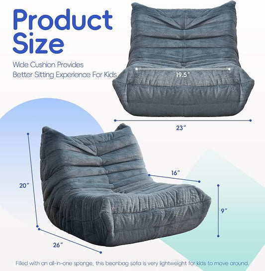 Hobestluk Small Bean Bag Chair Faux Fur Fabric BeanBag Couch for Playroom | Bluegrey Plush,Ergonomic Design,Memory Foam,Strong Supportive,No Assembly Required,Decorative Style for Living Room Bedroom