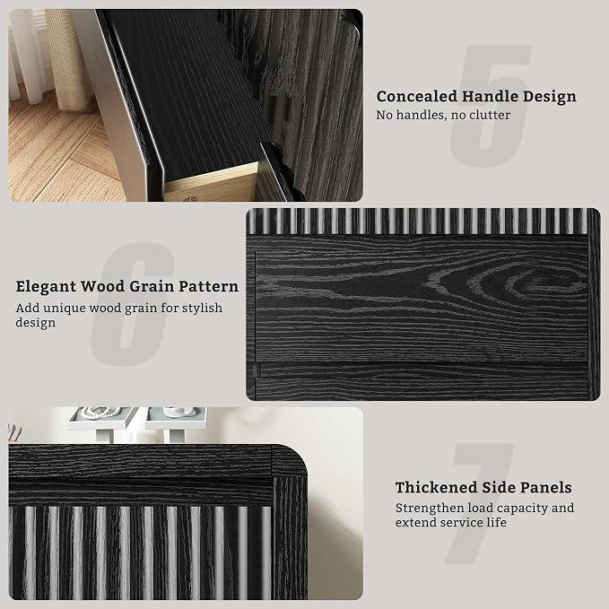 LYNSOM 9 Drawer Dresser for Bedroom, 50" Wide Fluted Dresser with Curved Corners, Wood Dressers & Chests of Drawers with Dual-Panel Design for Bedroom, Entryway, Black