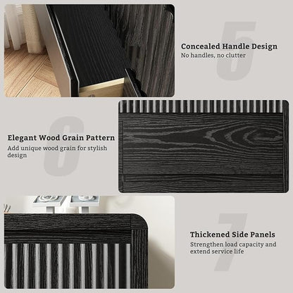 LYNSOM 9 Drawer Dresser for Bedroom, 50" Wide Fluted Dresser with Curved Corners, Wood Dressers & Chests of Drawers with Dual-Panel Design for Bedroom, Entryway, Black