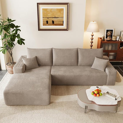95" Cloud Sectional Couch with L-Shape Chaise, Modular Comfy Sofa Chaise Longue, Upholstered Corduroy Couches Sleeper with Deep Seat for Living Room Bedroom, No Assembly Required(Camel, Left Facing)