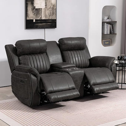 Zero Gravity Power Reclining Loveseat with Console, Reclining Loveseat with Adjustable Headrest, Power Loveseat Recliner Sofa with USB & Type-C Ports for Living Room (Badlands Charcoal)