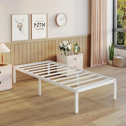 YUSENHEEI 14 Inch Twin Bed Frames No Box Spring Needed, Heavy Duty Metal Twin Platform Bed Frame with Large Underbed Storage Space, Noise Free, Easy Assembly, White