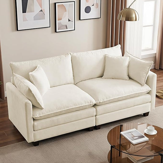 78" Modular Sectional Sofa, Cloud Couch Loveseat Sofa, Deep Seat Washable Chenille Fabric Sofa with Throw Pillows, 2 Seat Modern Couches for Living Room Bedroom Apartment, Beige