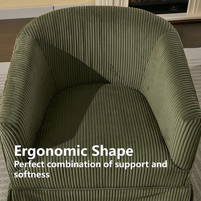 Swivel Accent Chair for Living Room, 360° Upholstered Barrel Swivel Chairs with Skirted Base, Modern Linen Armchairs for Bedroom, Reading Nook, Small Space, Corduroy Green