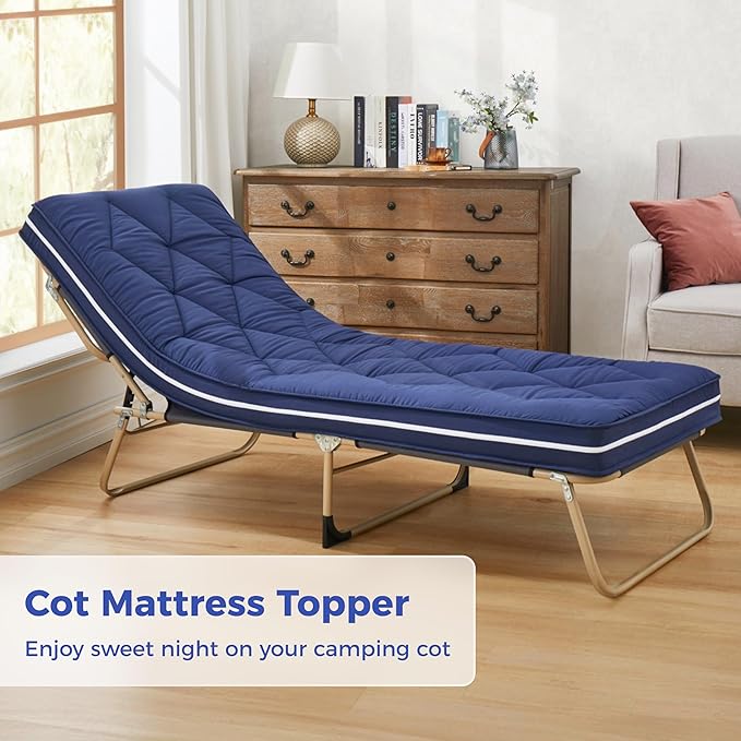 Jamdok 4Inch Floor Mattress,3 Layer Structure Cot Mattress Topper,Gel Memory Foam Futon Mattress,Removable Thickened Cover,Portable Roll Up Sleep Pad (Blue, 75X30)