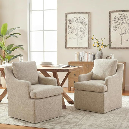 VKNOW Upholstered Dining Chairs Set of 2, Modern Kitchen Chairs Dinner Chairs with 4 Casters, Chenille Armchair for Bedroom Reading Room Living Room, Brown