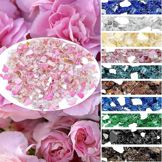 Onlyfire 10 lbs Fire Glass Rocks 1/2 Inch, Reflective Tempered Glass for Propane Fire Pit & Gas Fireplace, High Luster Firepit Glass Stones for Fire Table, Rose Gold (Multicolor Options Available)