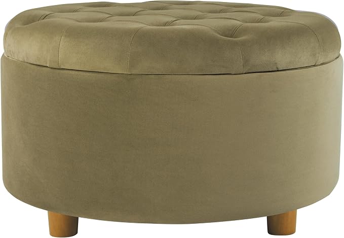 HomePop 28" Button Tufted Velvet Round Storage Ottoman - Light Sage Green Velvet