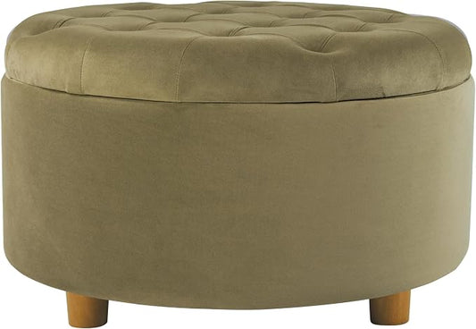 HomePop 28" Button Tufted Velvet Round Storage Ottoman - Light Sage Green Velvet