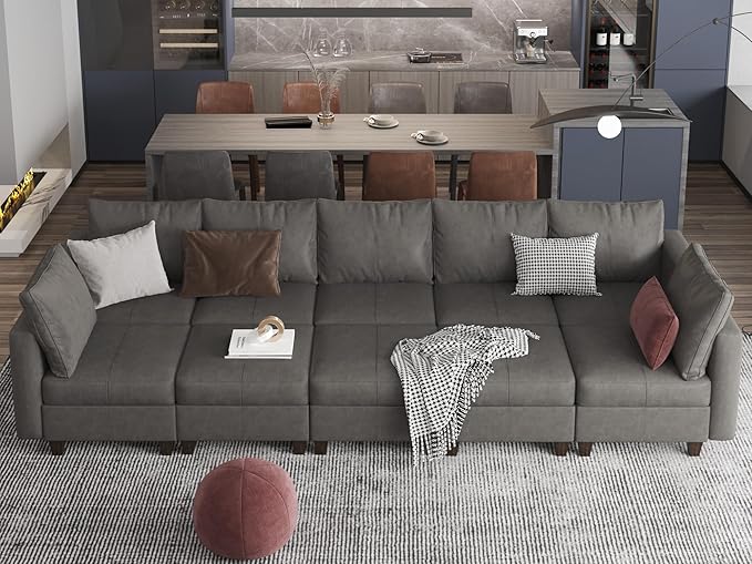 EASE MOOSE Faux Leather Modular Sectional Sleeper Sofa with Storage, Large Faux Leather sectional Modular Sofa Couch Sectional Sleeper Couch