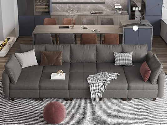 EASE MOOSE Faux Leather Modular Sectional Sleeper Sofa with Storage, Large Faux Leather sectional Modular Sofa Couch Sectional Sleeper Couch