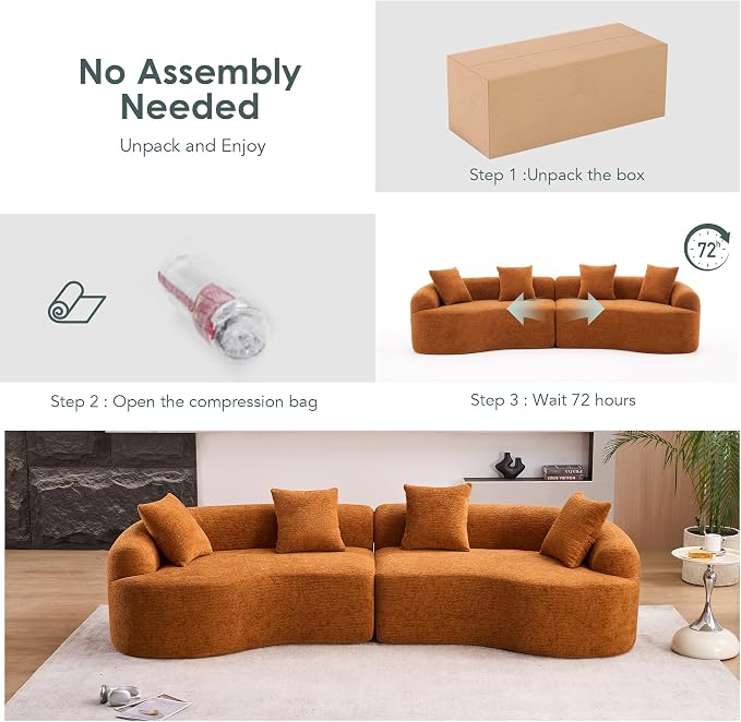 110.2" Curved Sectional Sofa,Luxury Wood Grain Chenille Fabric, Oversized Sectional Sofa,Compression Curved Couch for Living Room,No Assembly Needed (Orange, 110.2 Inch)