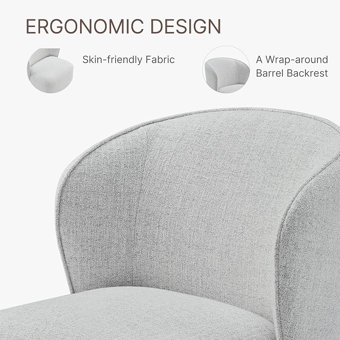 KISLOT Upholstered Dining Chairs with Wheels, No Assembly Stain Resistant Fabric Modern Barrel Armchair with Casters, Dining Room Chairs for Kitchen Living Room Bedroom, Light Grey, Set of 4