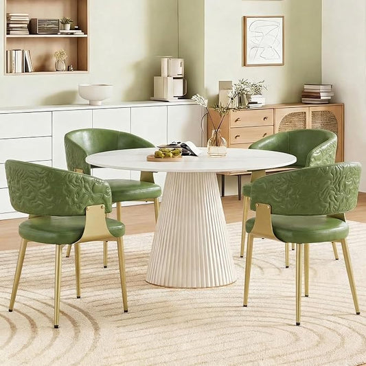 Atoll Modern Accent Dining Chairs Set of 4 with Upholstered PU Leather Seat & Curved Back, Metal Legs, Mid-Century Kitchen Chair for Dining Room, Living Room or Office (4, Green)