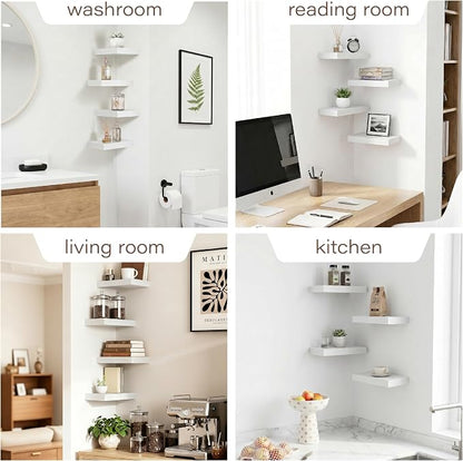 Bathroom Floating Shelves,11.8'' Wall Mounted Wood Shelves,Hanging Shelf for Books/Toiletries/Decor(White,Set of 4)