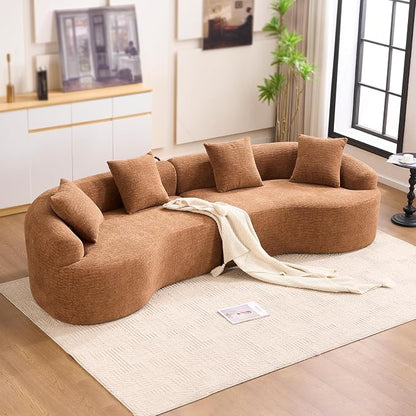 110.2" Curved Sectional Sofa,Luxury Wood Grain Chenille Fabric, Oversized Sectional Sofa,Compression Curved Couch for Living Room,No Assembly Needed (Caramel, 110.2 Inch)