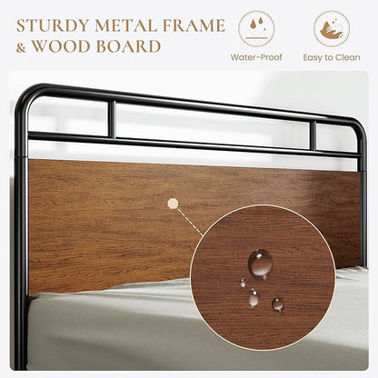 SHA CERLIN Full Size Bed Frame with Wooden Headboard and Footboard, Rounded Corner Metal Structure, Heavy Duty Slats with Under-Bed Storage, No Box Spring Needed, Walnut