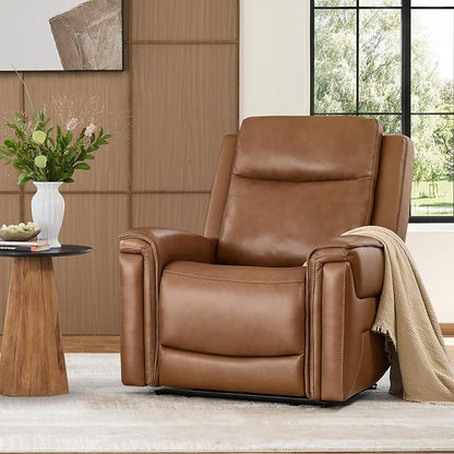 Watson & Whitely Super Zero Gravity Power Recliner Chair with Power Headrest, Genuine Leather Recliner with USB & Type-C Ports, Electric Reclining Sofa Chair for Living Room, Bedroom, Saddle Brown