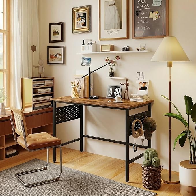 Hadulcet 31'' Foldable Computer Desk, Small Desk with Movable Pegboard Panels, Folding Desk with Storage, Portable Computer Desk for Study Room & Office & RV, for Small Spaces, Rustic Brown