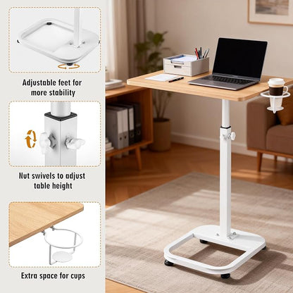 facka Adjustable C-Shaped End Table for Couch & Bed, Adjustable Height TV Tray, Stable Laptop Desk, Space-Saving Snack Side Table with Rounded Metal Corners