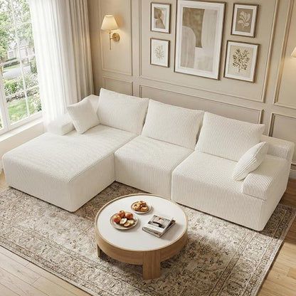 kinmars 108" Boneless Sectional Couch,Corduroy Cloud Couch Sectional for Living Room,Modern L Shaped Modular Sectional Couch,3 Seater Sofa (Beige, 108.9" L Shaped with Left Facing Chaise)