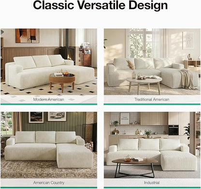 Novilla L-Shape Sectional Couches for Living Room with Smarts Coil® Support, 3 Seater Sectional Sofas for Living Room Bedroom, Corduroy Cloud Couch Sectional, No Assembly(Beige, Right Hand Facing)