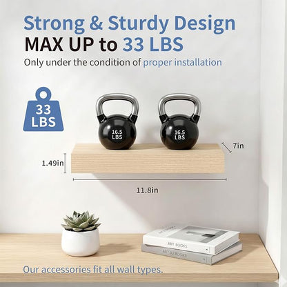 Floating Shelves, Oak Wooden Set of 3 Wall Mounted Bathroom Shelves Over Toilet, Modern Small Hanging Shelves for Bedroom Living Room Kitchen Farmhouse Home Decor, 12" x 7" x 1.5"