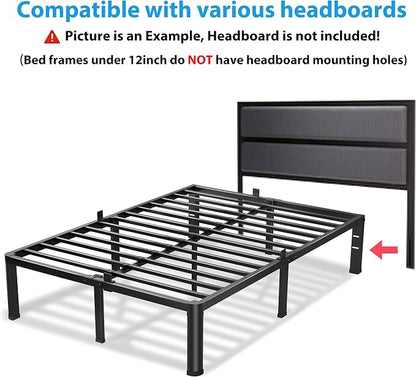 VIPSHOW 12 Inch Full Size Bed Frame, 3500Lbs Heavy Duty Metal Platform with Round Corner Legs Mattress Slide Stopper, Steel Slat Support No Box Spring Needed, Noise Free, Non-Slip, Easy Assembly