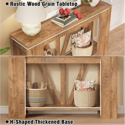 Tohomeor Console Table for Entryway, 47 Inches Narrow Sofa Table Behind The Couch, Farmhouse Wood Entry Table with Storage Shelves for Hallway Foyer Living Room, Rustic Wood Grain