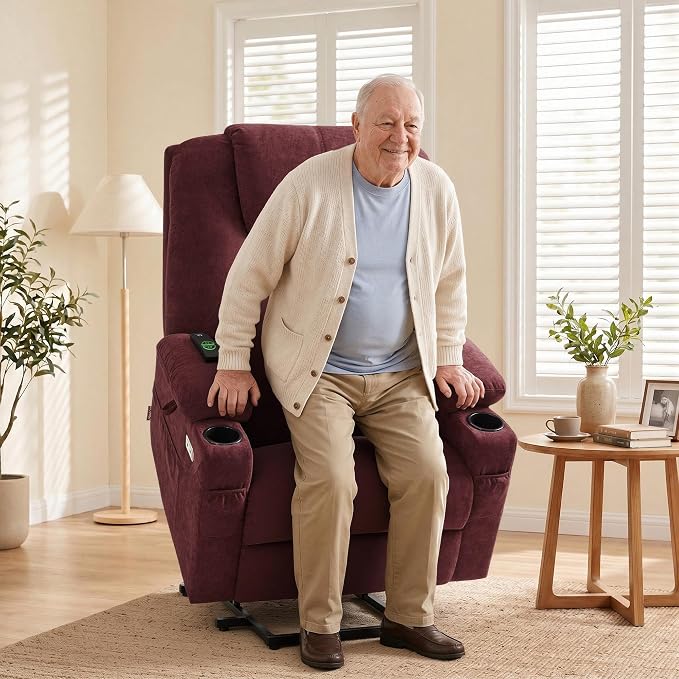 MCombo Power Lift Recliner Chair for Elderly R7510(Sangria, Large-Wide) | Oversized for Big and Tall, Heat and Massage, USB& Type C Charging Port, FSC Certified