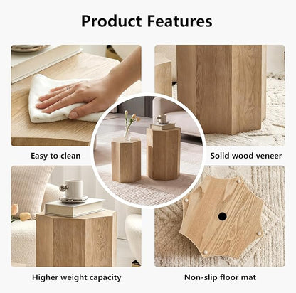 Nesting Coffee Table Set of 2,Modern Nesting Tables for Living Room,Octagonal End Table and Side Table Set,Wooden Center Table for Small Spaces,Plant Stand for Balcony,Fully Assembly,Natural Finish.