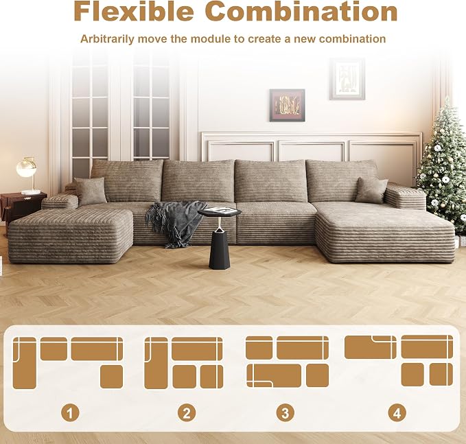 AUGOP 136" Sectional Couches for Living Room Modern Modular Sofa with L-Shape Couchs Upholstered Boneless Couch Deep Seat Sectional Couch with Chaise (Camel, Right Facing Chaise+3Seaters+Ottoman)