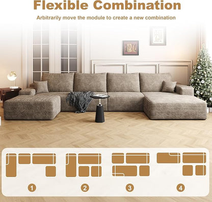 AUGOP 136" Sectional Couches for Living Room Modern Modular Sofa with L-Shape Couchs Upholstered Boneless Couch Deep Seat Sectional Couch with Chaise (Camel, Right Facing Chaise+3Seaters+Ottoman)