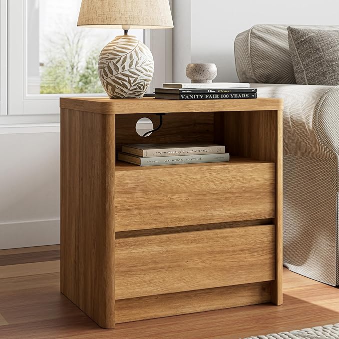3 Pieces of Dresser and Nightstand Set,47.2" Width 6-Drawer Dresser & 2-Drawer Nightstands Set of 2,Nightstand with USB&Type C Charging Station&Outlets, Modern Design for Bedroom,Natural Oak