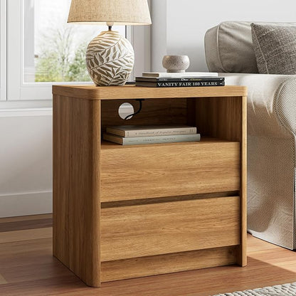 NowMais 3 Pieces of Dresser and Nightstand Set,55 Inch Width 9-Drawer Dresser & 2-Drawer Nightstands Set of 2,Nightstand with USB&Type C Charging Station&Outlets, Modern Design for Bedroom,Natural Oak