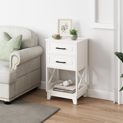 May in Color Nightstand, 30" Tall Side Table with 2 Drawers and Open Shelf, Bedside Table with Solid Feet, Modern Night Stand End Table for Bedroom, Home Office, White