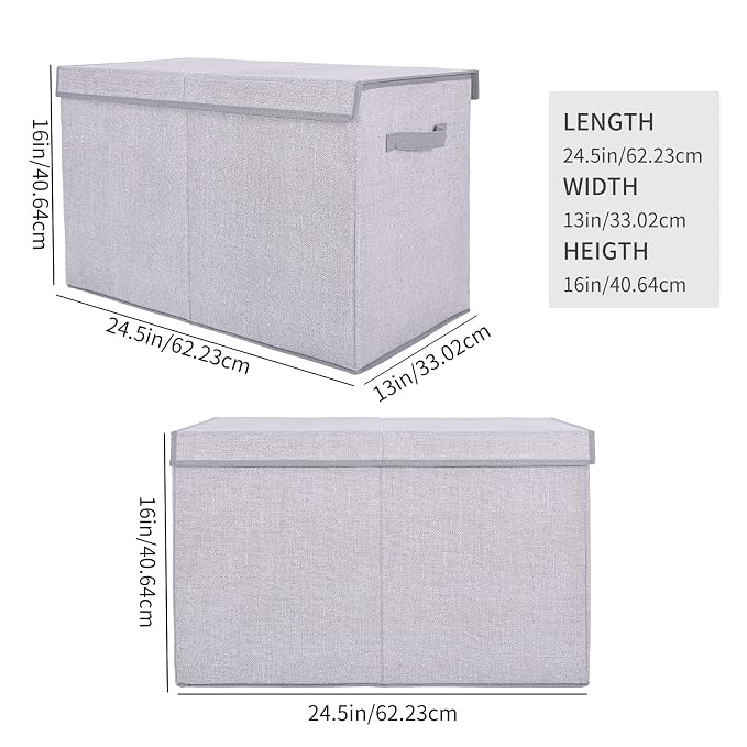 Pantryily Large Toy Box Chest Storage Organizer with Lid,Collapsible Kids Toys Boxes Basket Bins with Sturdy Handles for Boys and Girls, Nursery, Playroom, Closet 25"x13" x16" (Light Grey)